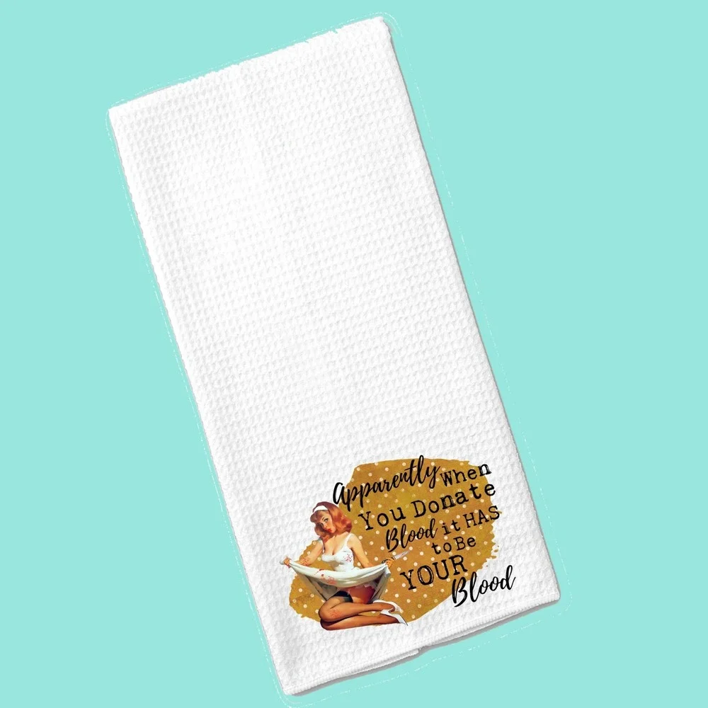 Retro Pinup Girl Funny Waffle Weave Kitchen Towel White Microfiber Dish Cloth